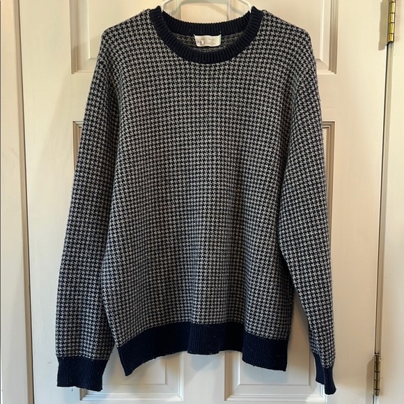 J. Crew Men's Navy & Gray Houndstooth Lambswool Blend Sweater - Size XL (Approx) - Picture 1 of 16